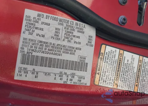 2002 Ford Explorer Xlt из США, поврежденный, VIN 1FMZU73E32UA08581